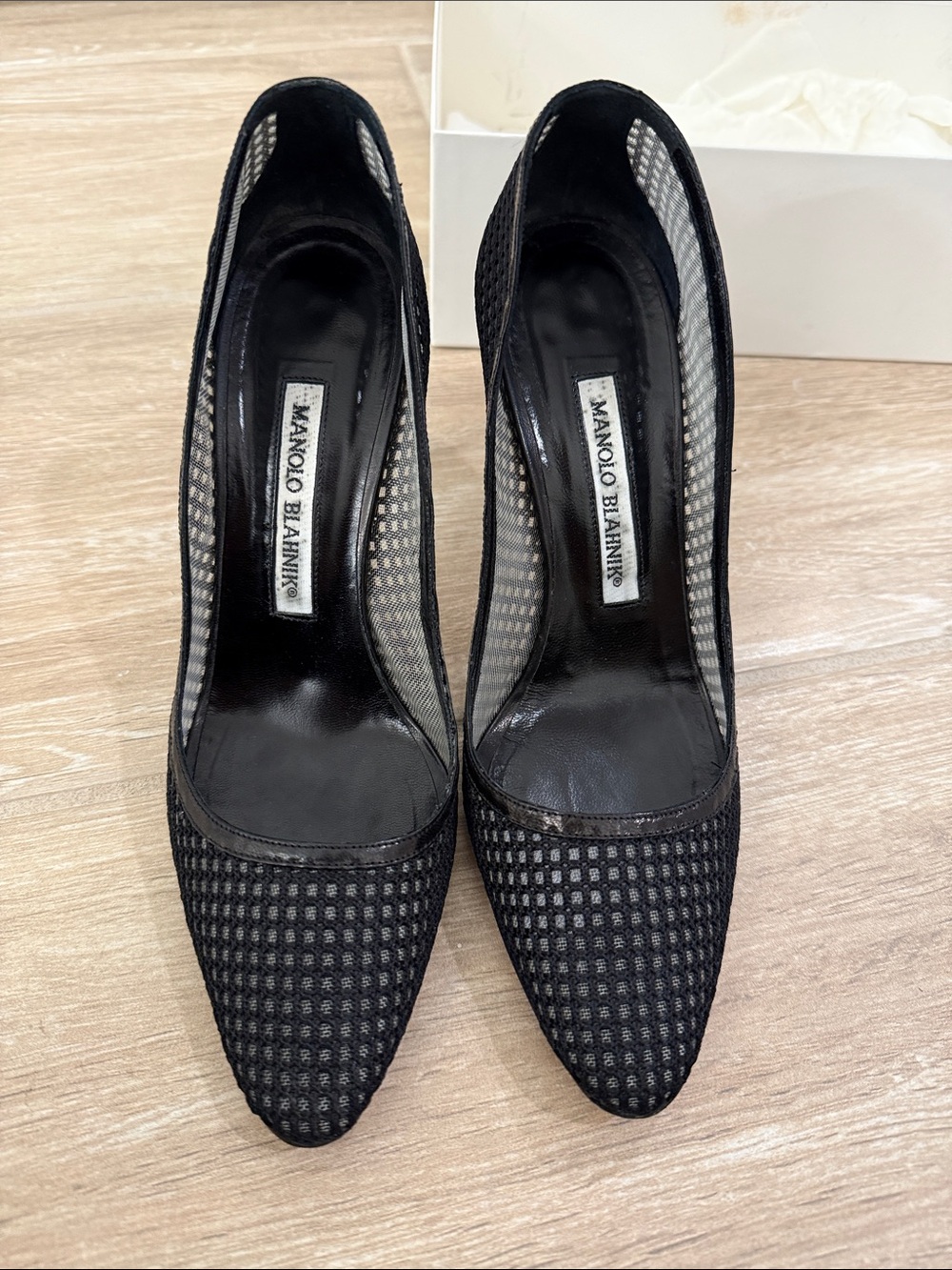 Vintage Manolo Blahnik Black Mesh Pointed Pumps